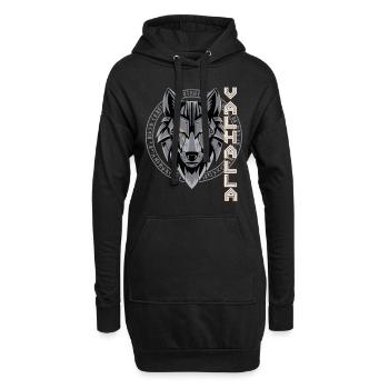 Nordischer Wolf Valhalla Runen Design - Hoodie-Kleid - Schwarz - Vorne