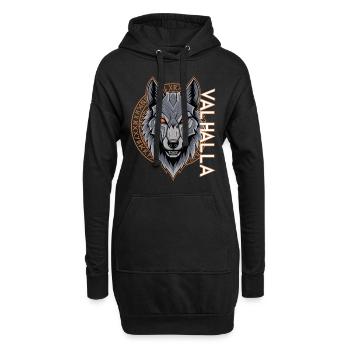 Nordischer Wolf Valhalla Runen Design - Hoodie-Kleid - Schwarz - Vorne