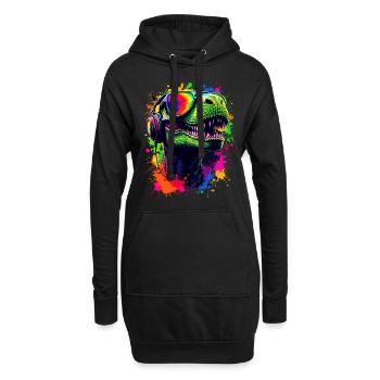 T Rex avec casque Lunettes de soleil Neon Dino Design - Sweat-shirt à capuche long Femme - noir - Devant