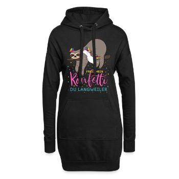 Fasching Fress mein Konfetti Einhorn Faultier - Hoodie-Kleid - Schwarz - Vorne