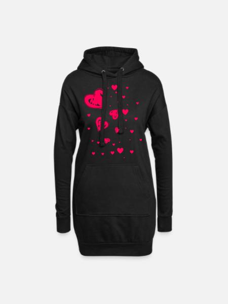 Herzen, rote Herzen, fliegende Herzen, Herz - Hoodie-Kleid - Schwarz
