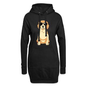 Beagle Welpe Mit Sonnebrille - Hoodie-Kleid - Schwarz - Vorne