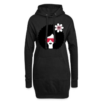 Curly haired sommer girl with flower, Retro, Afro - Hoodie-Kleid - Schwarz - Vorne