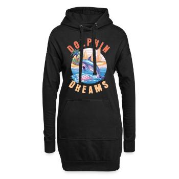 Dauphin Été Soleil Plage Mer Palmiers Vacances - Sweat-shirt à capuche long Femme - noir - Devant