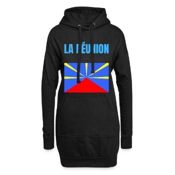 T-shirt drapeau La Réunion volcan - Sweat-shirt à capuche long Femme - noir - Devant