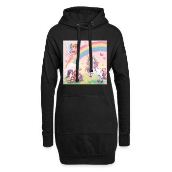 Regenbogenfee und Einhorn Traum - Hoodie-Kleid - Schwarz - Vorne