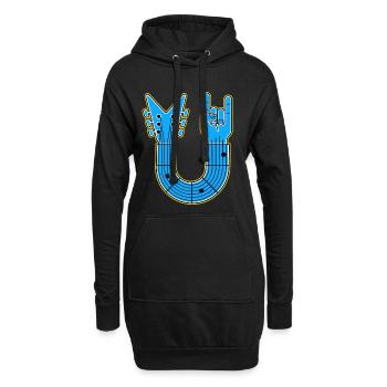 Guitare en U bleue avec main rock - Sweat-shirt à capuche long Femme - noir - Devant