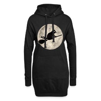 Raton laveur sur balai avant la pleine lune Halloween Drôle - Sweat-shirt à capuche long Femme - noir - Devant