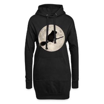 Hamster au clair de lune sur le balai - Sweat-shirt à capuche long Femme - noir - Devant