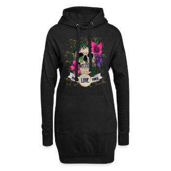 Crâne crâne fleur rockabella - Sweat-shirt à capuche long Femme - noir - Devant