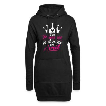 Les Princesses Sont Nées En Avril - Sweat-shirt à capuche long Femme - noir - Devant