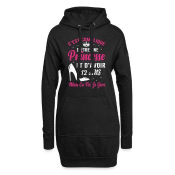 Princesse 12 Ans Anniversaire Idée Cadeau Licorne - Sweat-shirt à capuche long Femme - noir - Devant