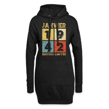 Anniversaire Vintage Idée Cadeau Janvier 1942 - Sweat-shirt à capuche long Femme - noir - Devant