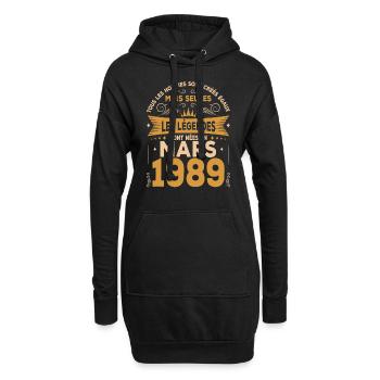 Mars 1989. Cadeau d'anniversaire mars 1989. - Sweat-shirt à capuche long Femme - noir - Devant