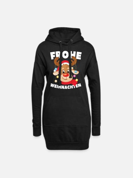 Lustiger Rentier Frohe Weihnachten - Hoodie-Kleid - Schwarz