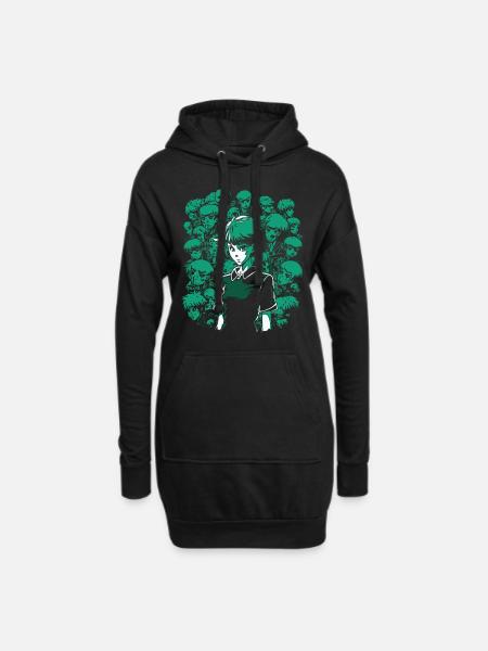 Totenkopf, Knochen und Cartoon-Mädchen - Hoodie-Kleid - Schwarz
