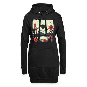 Soleil rouge japonais : l’œil pour la nature - Sweat-shirt à capuche long Femme - noir - Devant