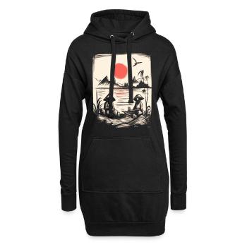 Japanische Rote Sonne: Fischer und Angler am See - Hoodie-Kleid - Schwarz - Vorne