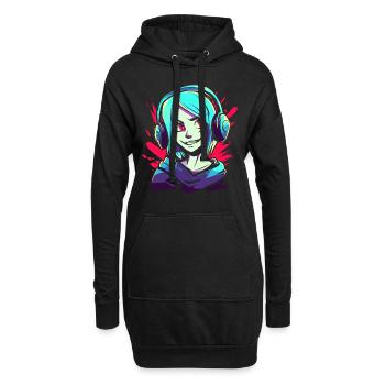 Musique, écouteurs et filles d’anime - Sweat-shirt à capuche long Femme - noir - Devant