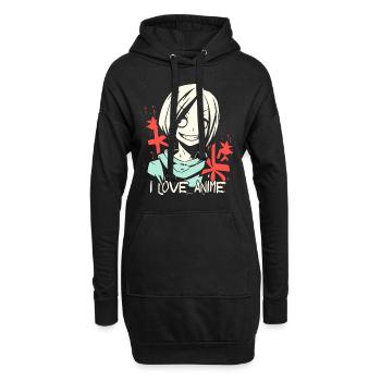 Ich liebe Anime und coole Mädchen - Hoodie-Kleid - Schwarz - Vorne