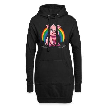 Niedliches Regenbogen Schwein - Hoodie-Kleid - Schwarz - Vorne