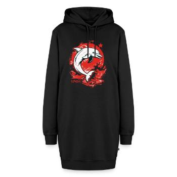 Parodie mit Stern Delphin Kamerad - Hoodie-Kleid - Schwarz - Vorne - AI Model Female 172 light (172cm)