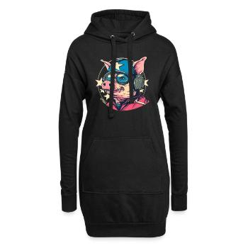 Cochon de dessin animé pilote cool et résistant - Sweat-shirt à capuche long Femme - noir - Devant