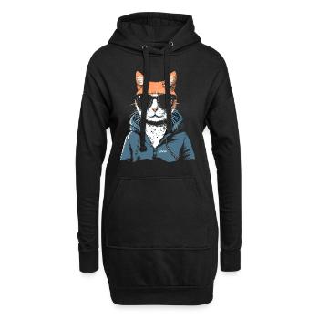 Sweat à capuche super cool et lunettes de soleil pour chat - Sweat-shirt à capuche long Femme - noir - Devant