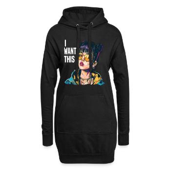 Sporty Cool Cartoon Girl : Je veux ça ! - Sweat-shirt à capuche long Femme - noir - Devant