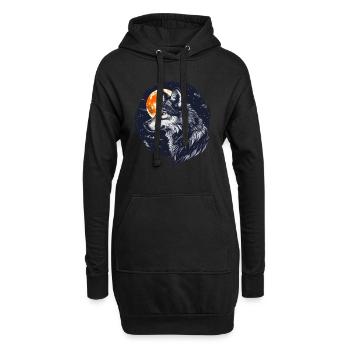 Wolf und Vollmond - Hoodie-Kleid - Schwarz - Vorne