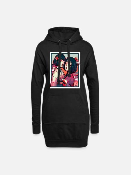 Zwei japanische Anime-Mädchen im Kimono - Hoodie-Kleid - Schwarz