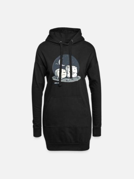 Niedlicher verschlafener Tofu und der Mond - Hoodie-Kleid - Schwarz