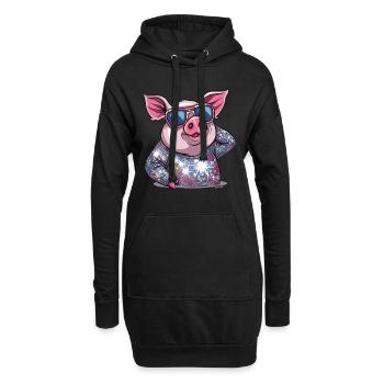 Glitzer Disco Tanz-Diva Schwein - Hoodie-Kleid - Schwarz - Vorne