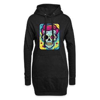Drôle, Cool Pop Art Crâne Crâne - Sweat-shirt à capuche long Femme - noir - Devant