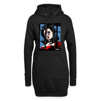 Élégance classique : Femme en rouge - Sweat-shirt à capuche long Femme - noir - Devant