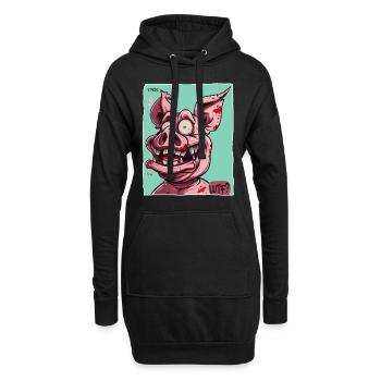 Verrücktes lustiges WTF Cartoon Schwein - Hoodie-Kleid - Schwarz - Vorne