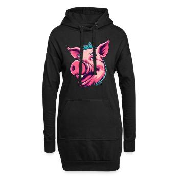 Cochon punk super heureux - Sweat-shirt à capuche long Femme - noir - Devant