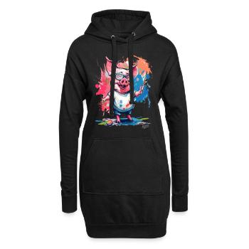 Buntes Bild und ein lustiges Maler-Schwein - Hoodie-Kleid - Schwarz - Vorne