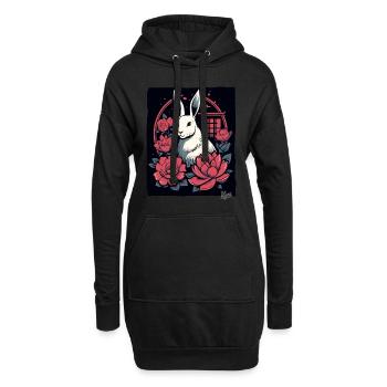 Asiatische Rosen und ein Weißes Häschen - Hoodie-Kleid - Schwarz - Vorne