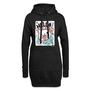 Mignon petit chat blanc dit bonjour - Sweat-shirt à capuche long Femme - noir - Devant