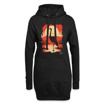 Japanischer Kranich: Federleichte Mode - Hoodie-Kleid - Schwarz - Vorne