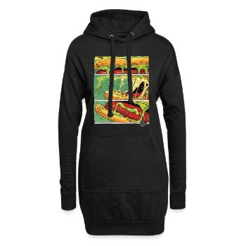 Planches BD : Saucisse monstre au fromage dans un petit pain - Sweat-shirt à capuche long Femme - noir - Devant