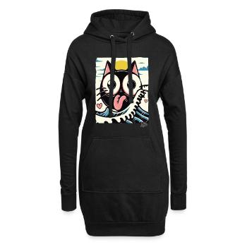 Vagues japonaises aimant chat noir - Sweat-shirt à capuche long Femme - noir - Devant