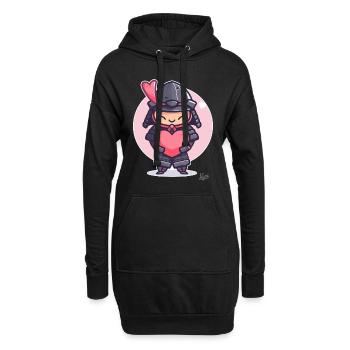 kawaii süßer Shogun Samurai mit Herz und Liebe - Hoodie-Kleid - Schwarz - Vorne