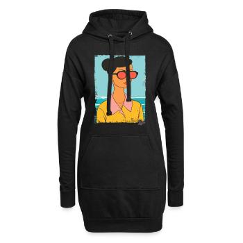 Portrait d’une femme avec des lunettes de soleil en vacances - Sweat-shirt à capuche long Femme - noir - Devant