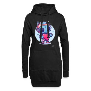süßer cooler Roboter mit Herz und Liebe - Hoodie-Kleid - Schwarz - Vorne