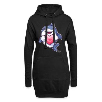 Mignon requin heureux avec un cœur pour l’amour - Sweat-shirt à capuche long Femme - noir - Devant