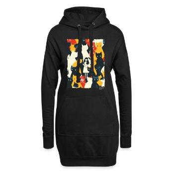 Abstrakte Kunst der Dame mit Katzen - Hoodie-Kleid - Schwarz - Vorne