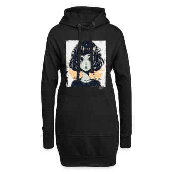 Das Cartoon Mädchen mit Visionen - Hoodie-Kleid - Schwarz - Vorne