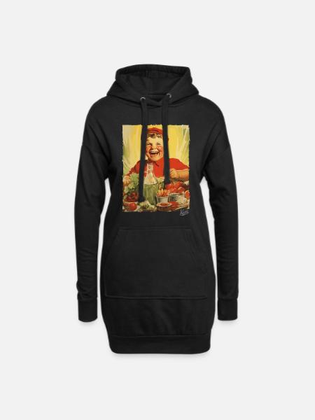 Vintage Propaganda: Junge isst gesundes Essen - Hoodie-Kleid - Schwarz
